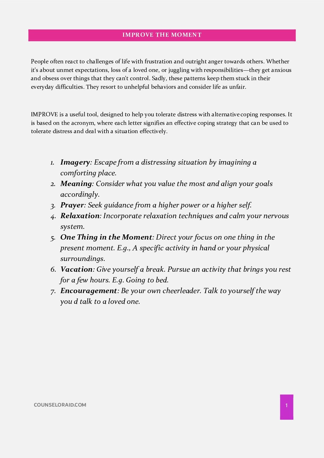 First-page preview of the IMPROVE Skill Worksheet