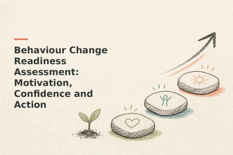 Minimalist doodle for Behaviour Change Readiness Assessment: Motivation, Confidence and Action