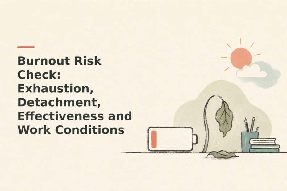 Minimalist doodle for Burnout Risk Check: Exhaustion, Detachment, Effectiveness and Work Conditions