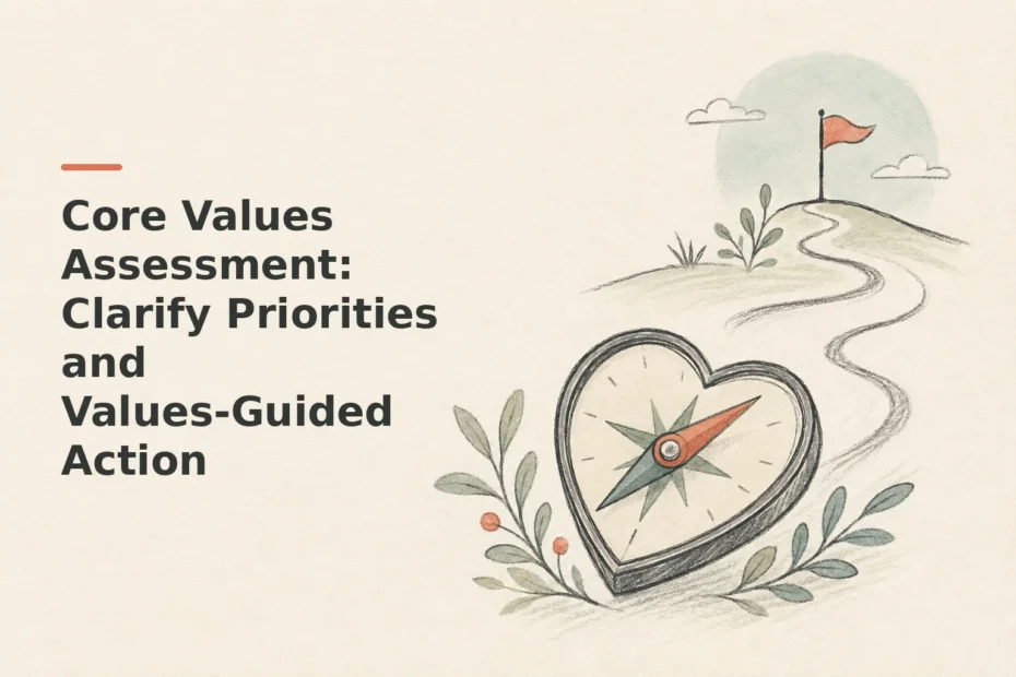 Minimalist doodle for Core Values Assessment: Clarify Priorities and Values-Guided Action
