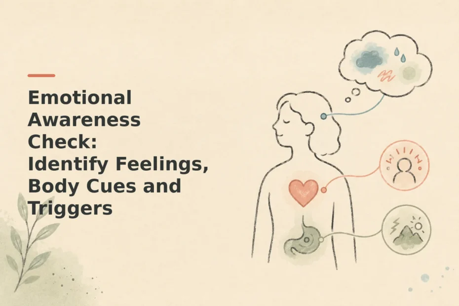 Minimalist doodle for Emotional Awareness Check: Identify Feelings, Body Cues and Triggers