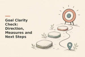 Minimalist doodle for Goal Clarity Check: Direction, Measures and Next Steps