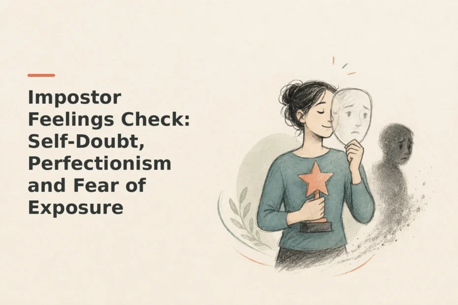 Minimalist doodle for Impostor Feelings Check: Self-Doubt, Perfectionism and Fear of Exposure