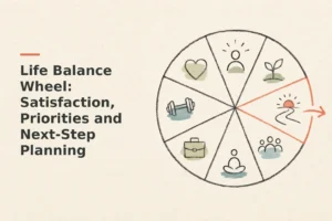 Minimalist doodle for Life Balance Wheel: Satisfaction, Priorities and Next-Step Planning