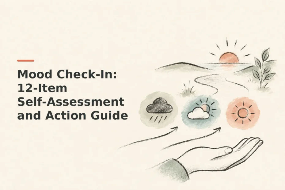 Minimalist doodle for Mood Check-In: 12-Item Self-Assessment and Action Guide