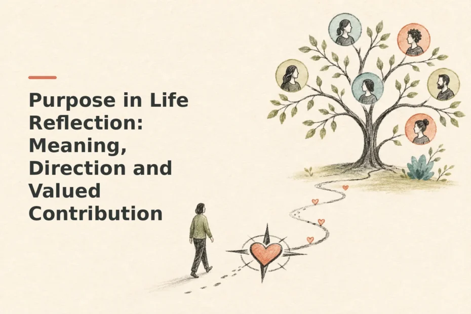 Minimalist doodle for Purpose in Life Reflection: Meaning, Direction and Valued Contribution