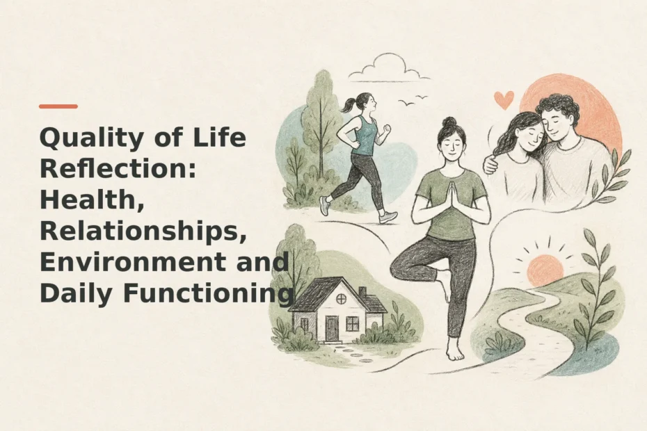 Minimalist doodle for Quality of Life Reflection: Health, Relationships, Environment and Daily Functioning
