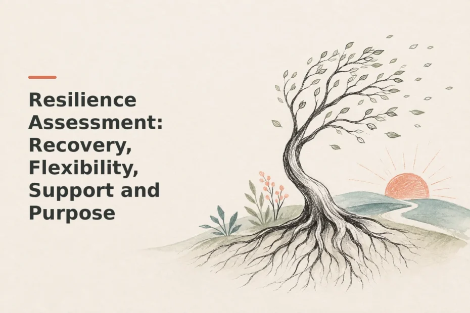 Minimalist doodle for Resilience Assessment: Recovery, Flexibility, Support and Purpose