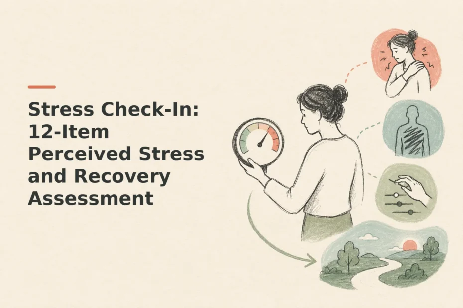 Minimalist doodle for Stress Check-In: 12-Item Perceived Stress and Recovery Assessment