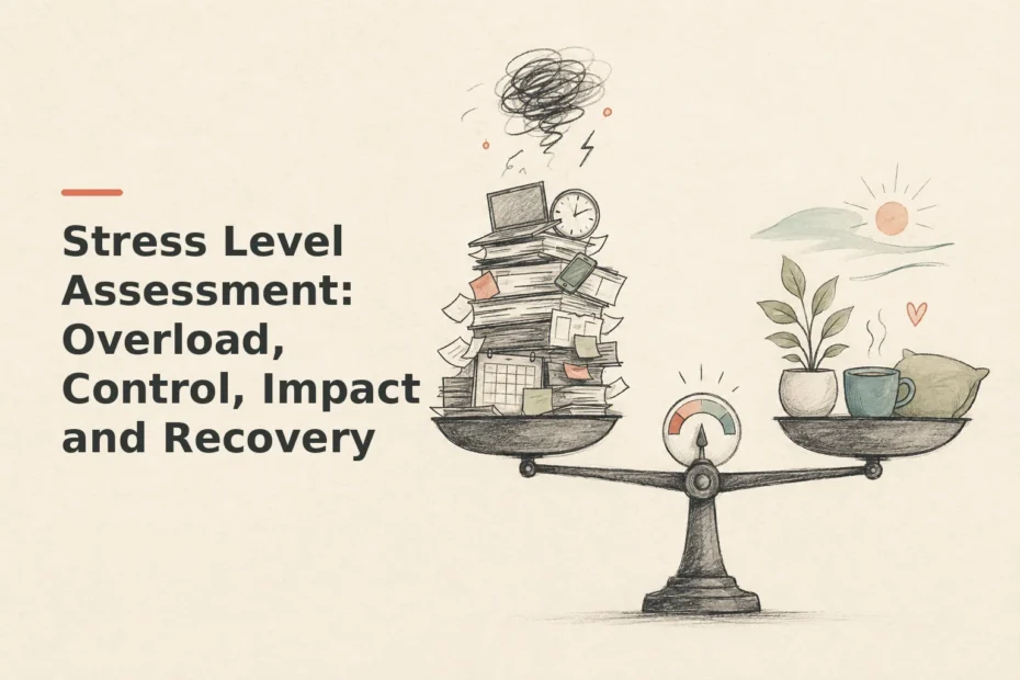 Minimalist doodle for Stress Level Assessment: Overload, Control, Impact and Recovery