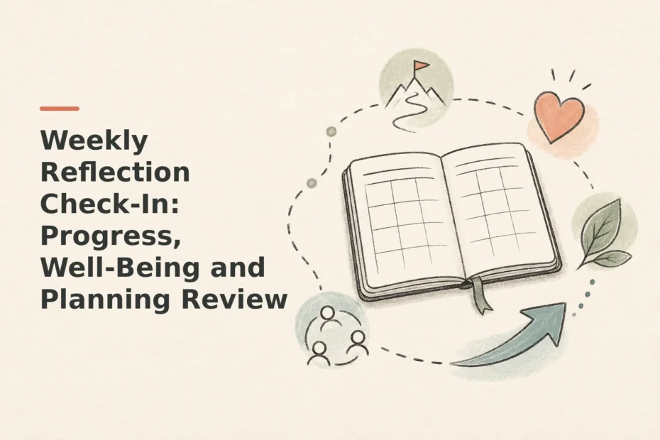 Minimalist doodle for Weekly Reflection Check-In: Progress, Well-Being and Planning Review